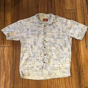 Casual Hawaiian Print Shirt - Blue and Beige